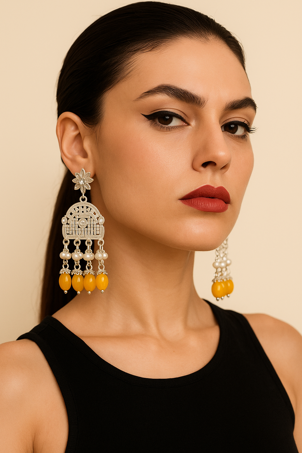 Silver Mustard Jhumka - Image 2