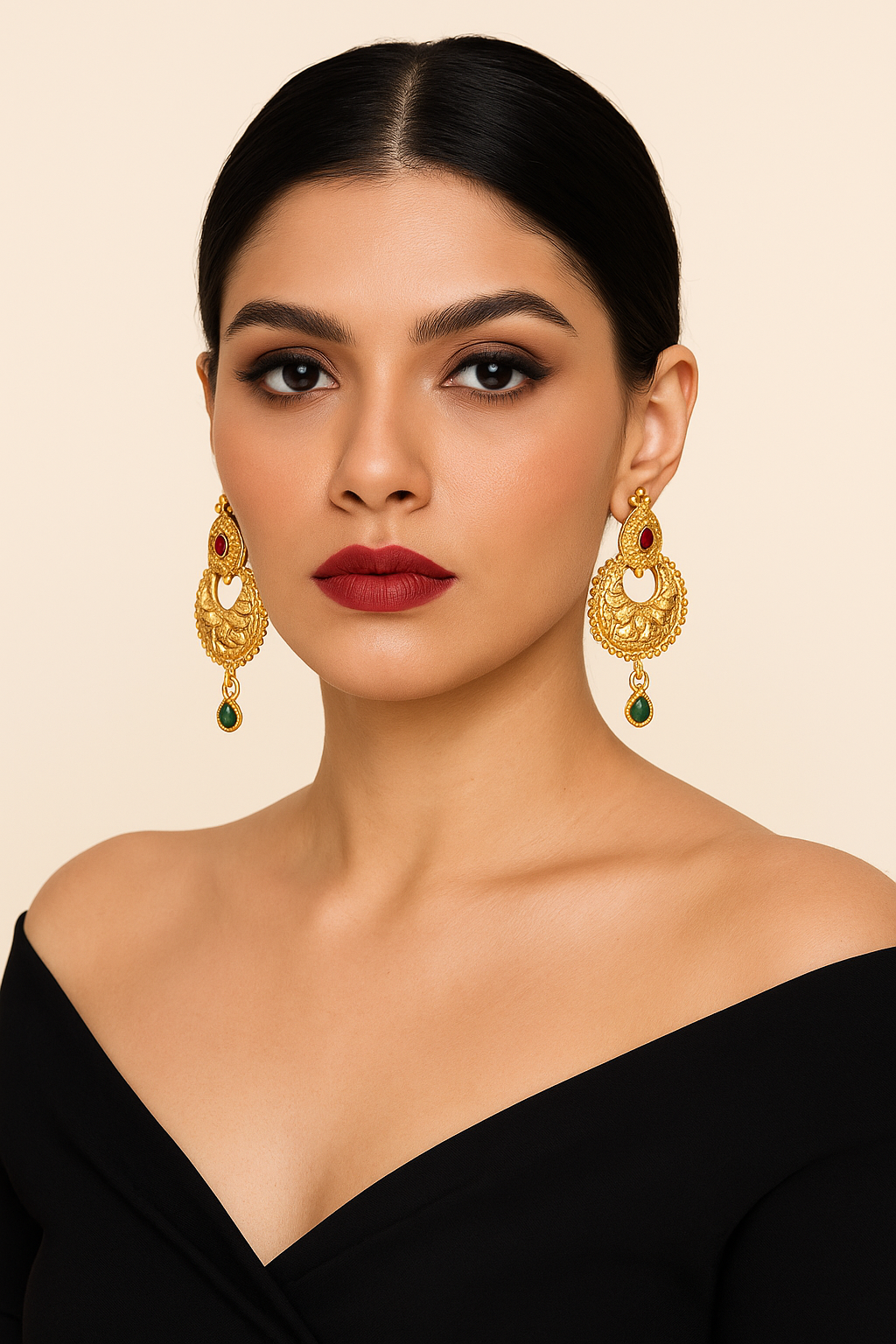 Royal Gold Chandbali Earrings - Image 2